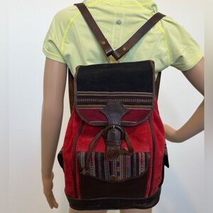 Bolivia Genuine Leather Suede and Aguayo Woven Backpack